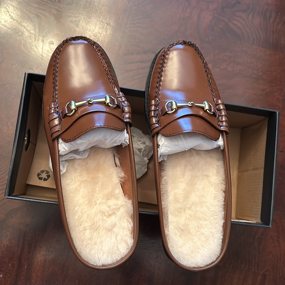 Brown Leather Loafers with Gold Detailing